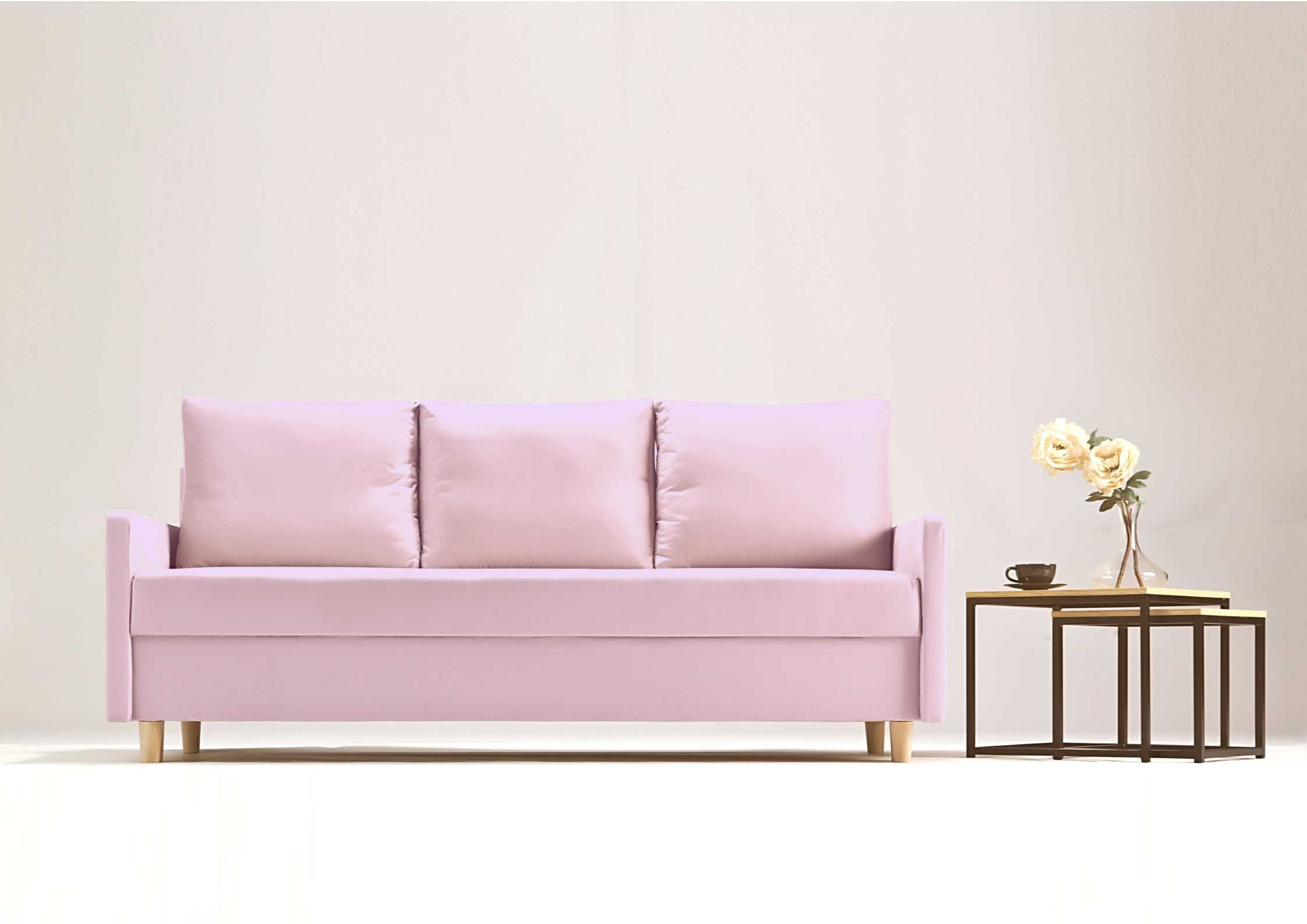 Różowa skandynawska sofa rozkładana 